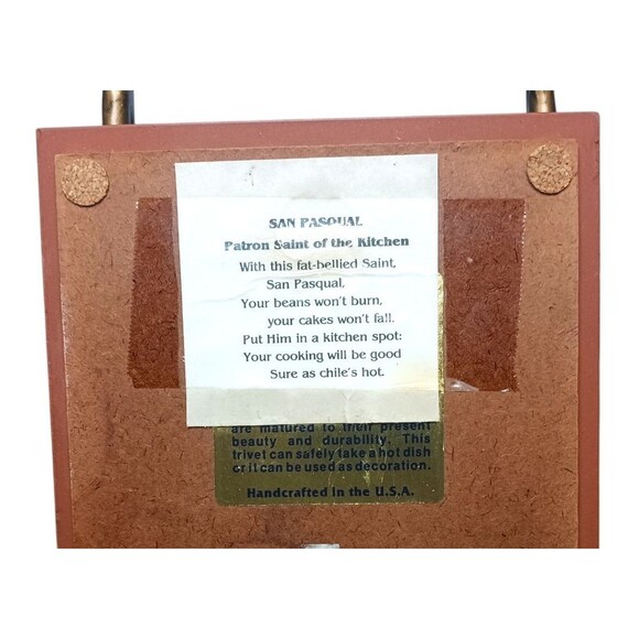 Vtg Masterworks Art Tile Trivet San Pasqual Patron Saint Of Cooks Kitchens USA - Picture 3 of 3